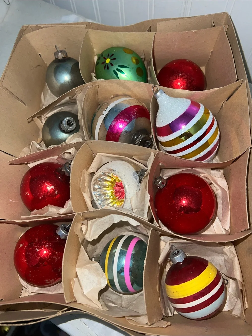 Lot Vintage Shiny Brite striped mercury glass Christmas Ornaments plus others